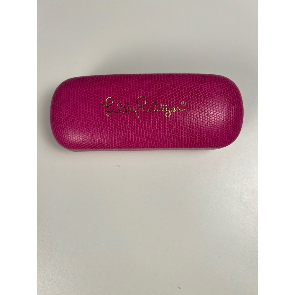 Lilly Pulitzer Eyeglass Case Hard Shell Pink Lizard Embossed Gold Logo